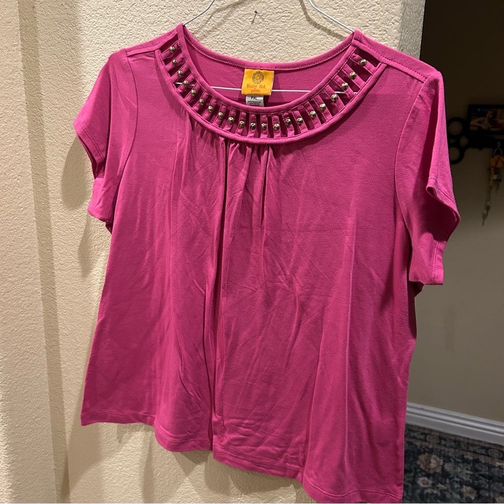 Ruby Rd. Pink Embellished Short Sleeve Top